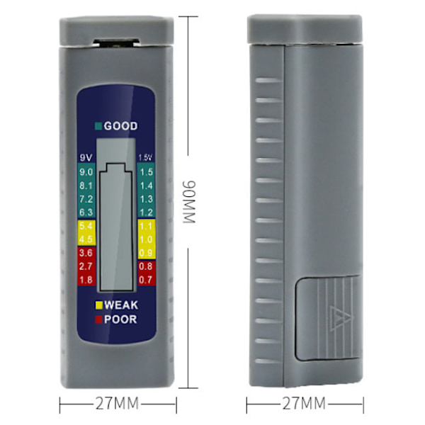 Digital Batteritester, Digital Batteritester med LCD-skjerm, Liten Enkel Batteritester for 1.5V (AA AAA Knapp) og 9V Batterier