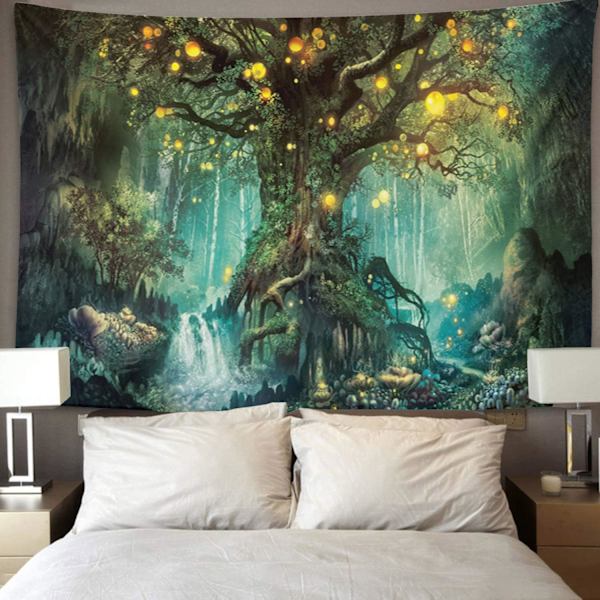 Väggbonad, 50x60 tum, naturträd älvor gobeläng grön gobeläng stor gobeläng för sovrum vardagsrum sovsal inredning heminredning konst gobeläng