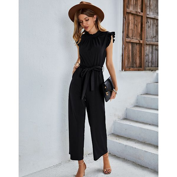 Womens Casual Short Sleeve Jumpsuits Elastic Waist Jumpsuit with