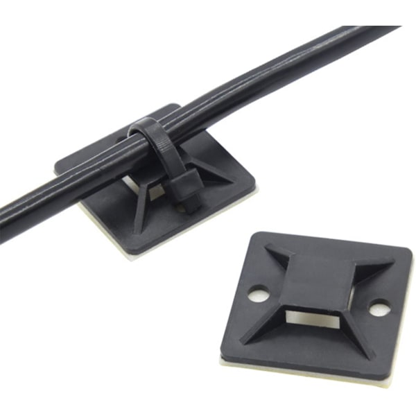 100 stk. Selvklæbende Baser 25x25 mm til Kabelbinder; Sort