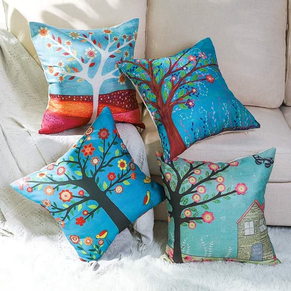 4 st Plantblad Kuddfodral Geometriskt Mönster Soffa Kuddfodral Hem Vardagsrum Sovrum Heminredning, Trä 45x45cm
