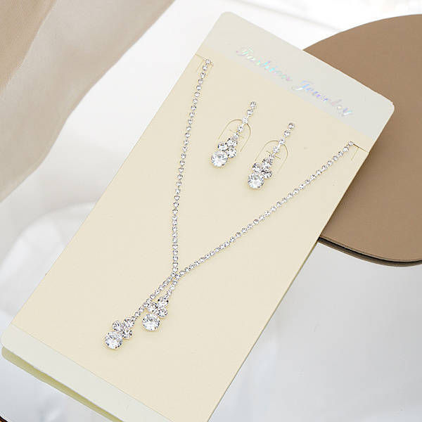 Brudkristall Halsband Örhängen Set Bröllop Smyckeset R
