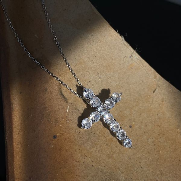 Kors Silverpläterat Halsband Hänge Mode Cubic Zirkon Bröllop Fest Smycken