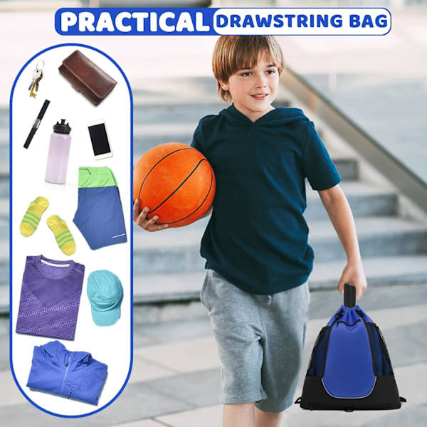 Guttes Fotballtrekksekk, Basketbalryggsekk, Sportsveske med Avtakbar Nettpose for Volleyball, Baseball og Yoga, Svart, 43cm*3cm*25cm