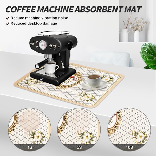 Opvaskestativ Måtte, Superabsorberende Hurtigtørrende, Absorberende Opvaskestativ Måtte til Kaffemaskine, Køkken, Bordplade, Bar, 40 x 50 cm, Brun Print
