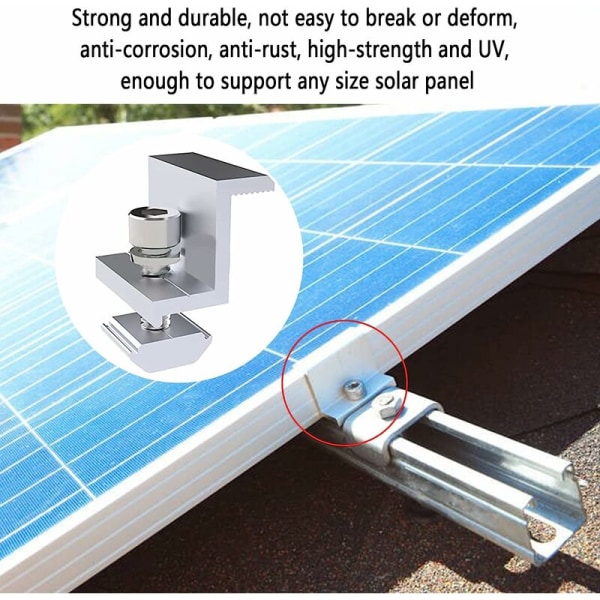 6 kpl aurinkopaneelien asennuskiinnikkeitä, Z-tyypin sivupuristimen PV-kannattimet, korkeus 30 mm