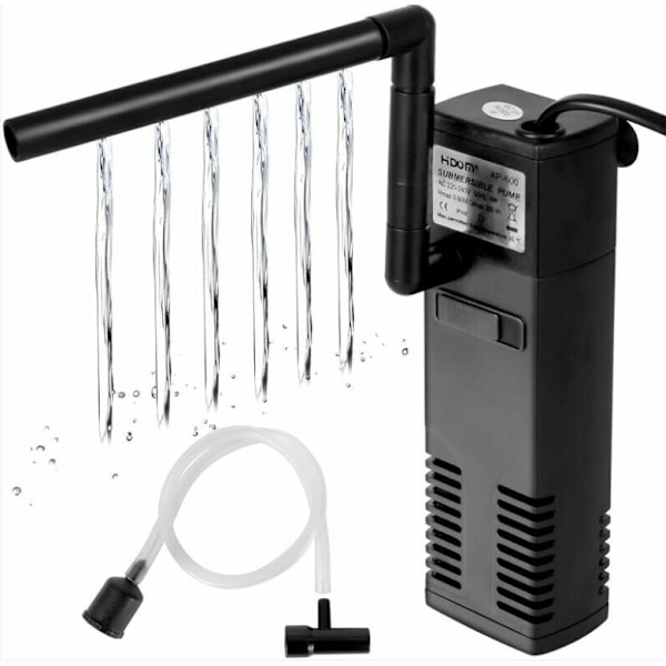4W 600L/H Vattenflöde Akvariefilter Internt Filter för 60L Akvarium Filterpump Akvarium med Filtersvampar för Fisk