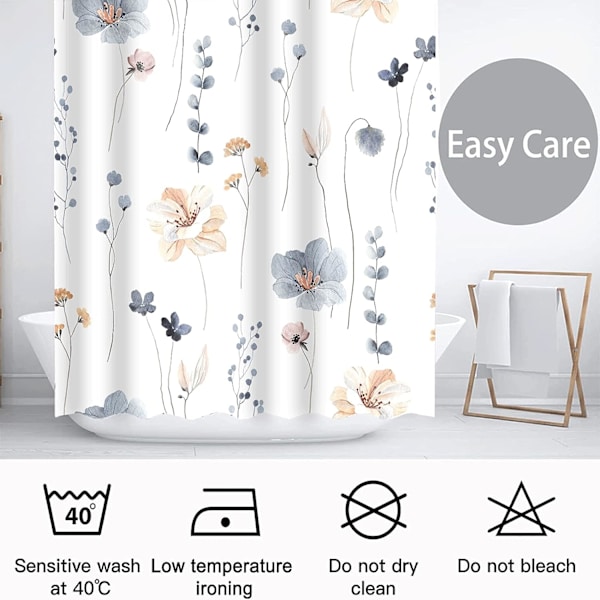 Decoreagy Akvarell Blommig Duschdraperi Set, Blå Beige Blommor