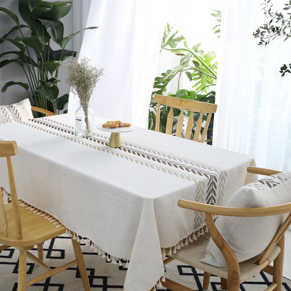 Vattentät Duk Rektangulär Bordsduk Bomull Linne 140x180 cm Tofsduk Elegant Duk Rektangel för Köksbordsdekoration