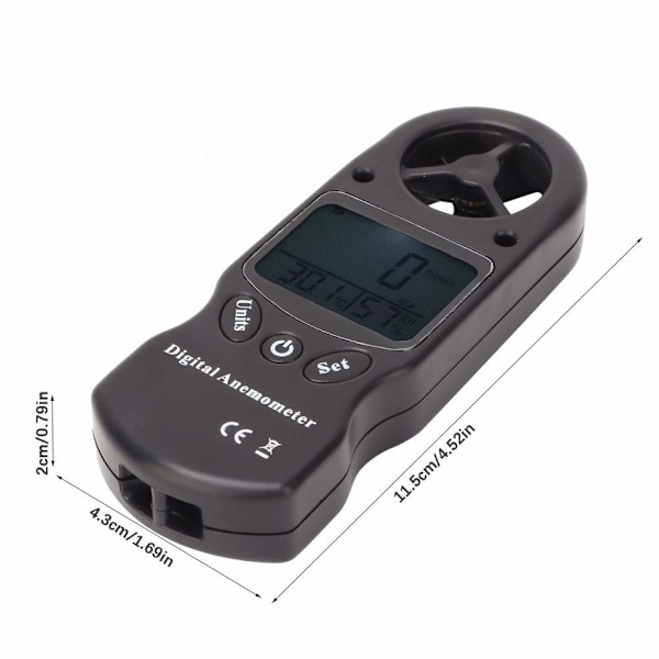 Digital vindhastighetsmätare, LCD digital anemometer luftvolym hastighet hygrometer 3 i 1 för drönare surfing