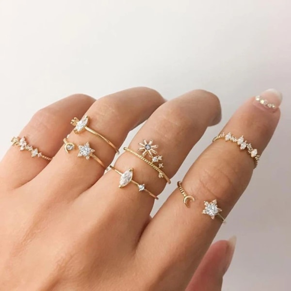 Nya Vintage Guld Kristall Ringar 2022 Bohemian Måne Stjärna Ring För Kvinnor Midi Finger Ring Set Bröllop Mode Smycken Gåvor