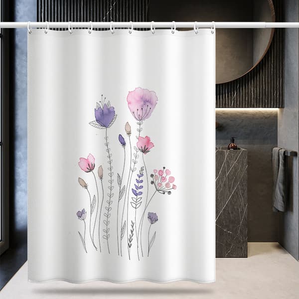 1 stk. Sød blomstret bruseforhæng, skimmelresistent, polyester