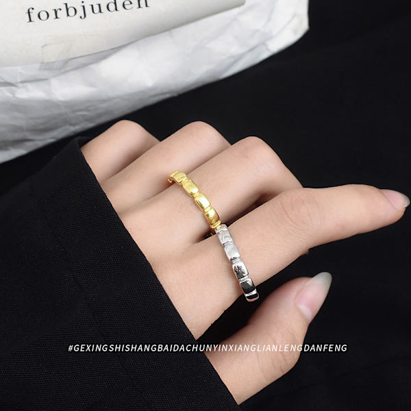 Lätt lyx stil smycken silver geometrisk fyrkantig fingerring ins koreanska person