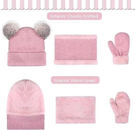 Børne Vinter Strik Varmt Fleece Foret Sød Pompom Hue