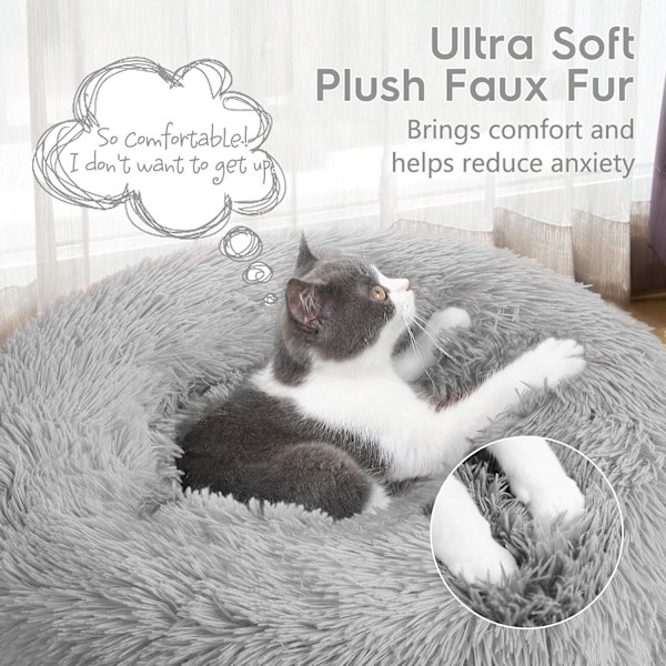 Katteseng til indendørs katte, Fluffy Round Self Warming Calming Soft P