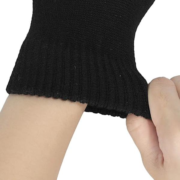 Dame Vinter Halvfinger Handsker Varme Strikket Fingerløse Handsker, Sort