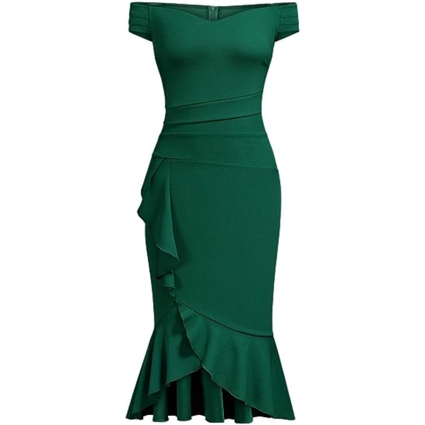 Kvinners Off Shoulder V-Hals Ruffled Plysset Midje Bodycon Kveldskjole