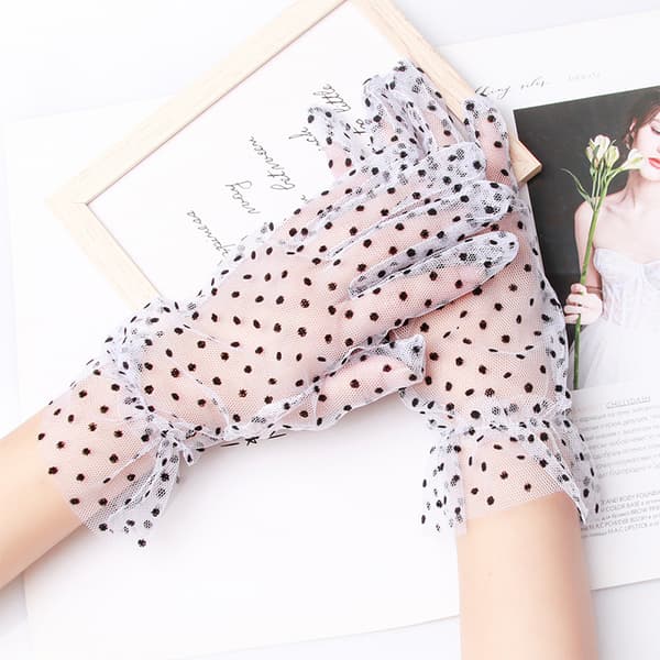 3 par blonder handsker Polka Dot Mesh Handsker Elegant Tea Party Blonder