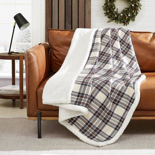 Kastfilt, vändbar Sherpa fleece-sängkläder, heminredning för alla årstider (Edgewood Khaki, kast)