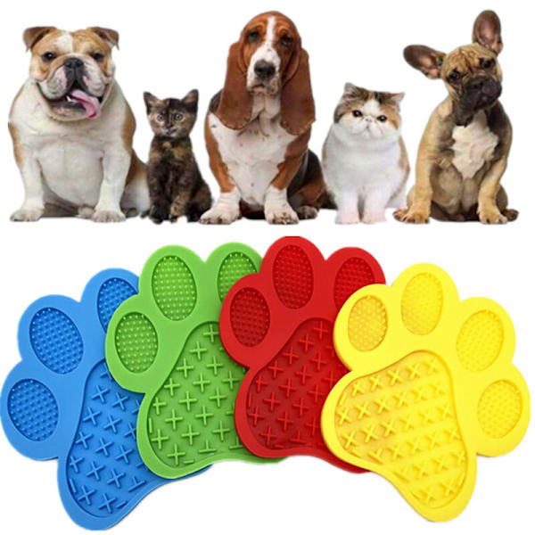 Slikke Måtte til Hunde, Langsom Foder Slikke Måtte, Langsom Spisning med Super Sugeskop til Slikning af Jordnøddesmør, Kæledyr Bad, Pleje 18CM×19CM-Rød