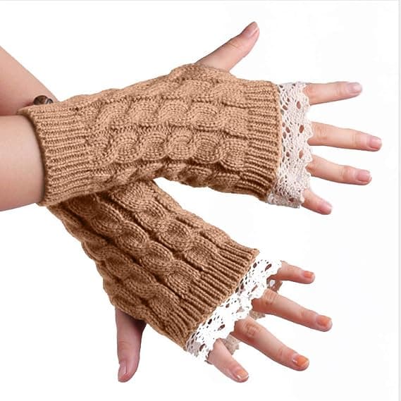 Stickade spetsvantar halvfasta handskar fingerlösa casual vantar
