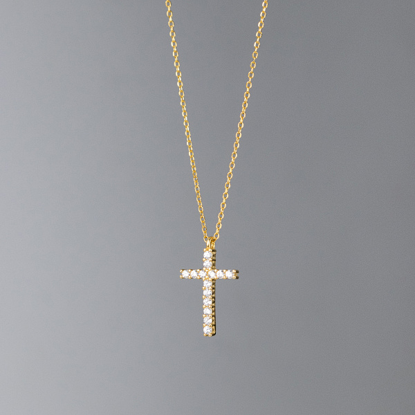 14K Guldpläterat Halsband med Kors | Korshänge | Dam Guld Halsband, 2 set