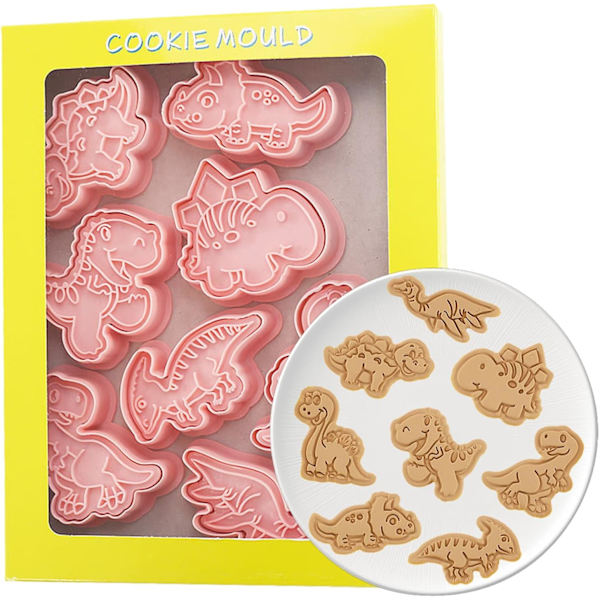 8 stk Dinosaur Pattern Animal Biscuit Stamp, Cartoon Cookie Cutter, Bil
