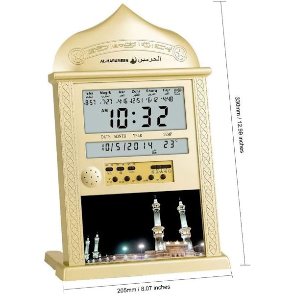 Digitaalinen herätyskello Islamilainen herätyskello Azan seinäkello Muslim Gold