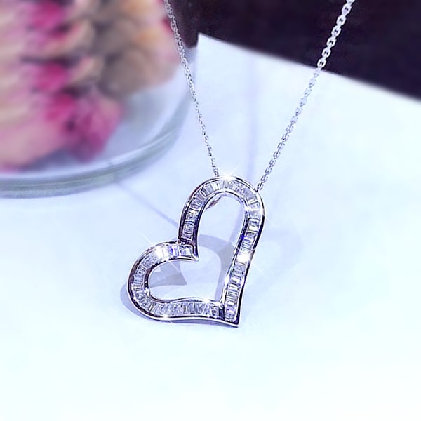 Elegant Cubic Zirconia Hjerte Sølv Halskæde Vedhæng Bryllup Kvinder Smykker, 1stk