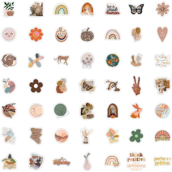 50 stk Boho estetiske klistremerker Minimalistisk abstrakt linjekunstdekor for vannflaske