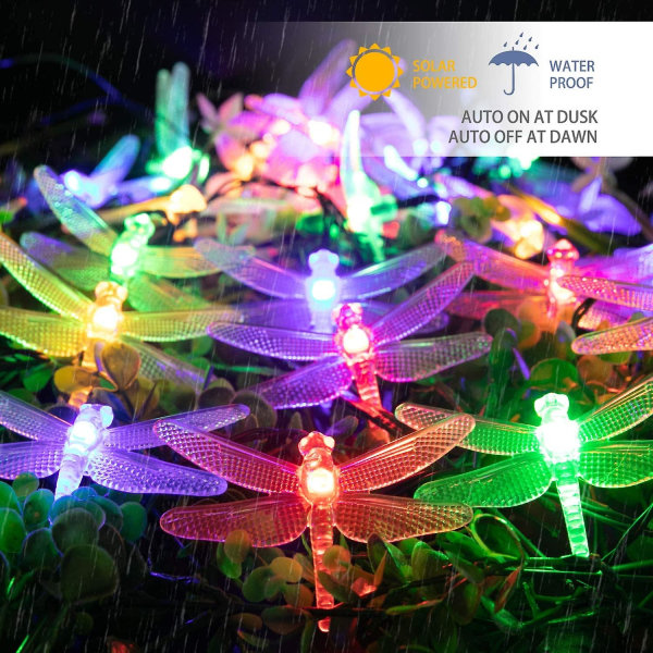 Dragonfly Solar String Lights Outdoor 20.8 Feet 30 Led Waterproof