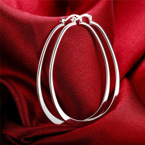 Dam silver eleganta ovalformade extra stora creolörhängen, 1 par
