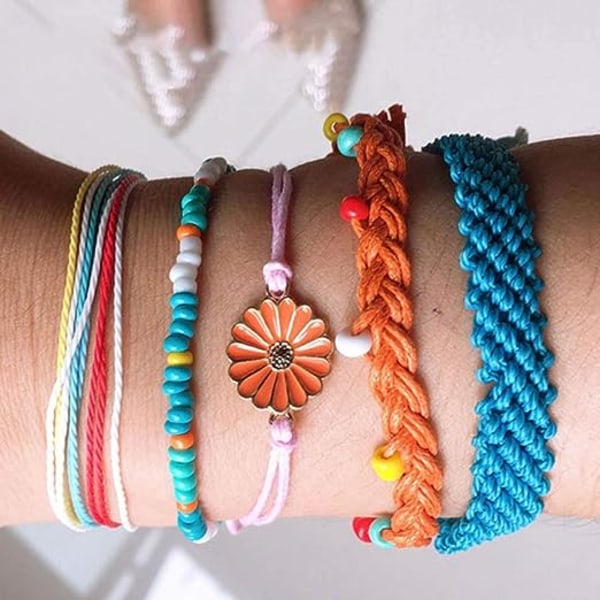 String Armband 5 PCS Wave Justerbar Vattentät Handgjord Sommar