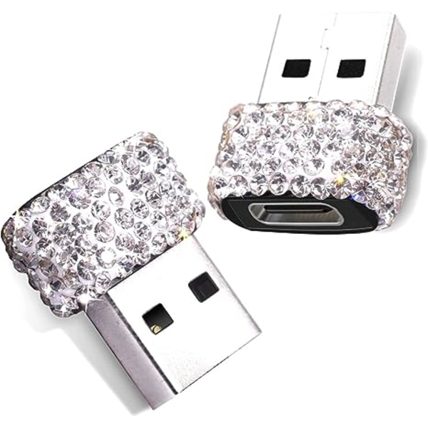 USB C hona till USB hane-adapter 2-pack Bling Rhinestone Diamond