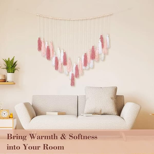 Stor Makramé Väggbonad Boho Heminredning, Blush Rosa Tofs Vägg