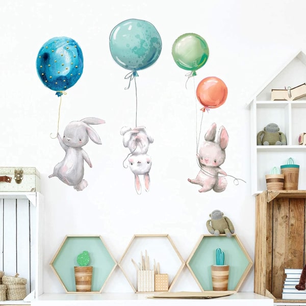 Ballon flyvende dyr vægdekaler, søde dejlige kanin vægklistermærker, DILI