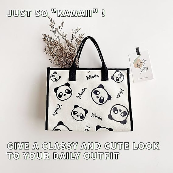 Strand Tote Bag Æstetisk, Stor Størrelse Lærred Skuldertaske, Panda Design Tote Håndtaske stor kapacitet lærred taske til kvinder Piger Til Arbejde Strand Frokost Rejse Og Shopping Dagligvarer