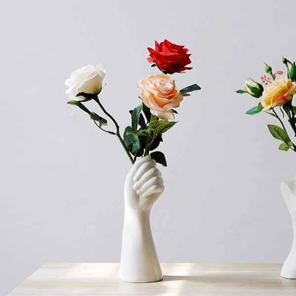 9 tommer moderne kunstkeramik blomstervase, der holder planter, blomsterbeholder, hvid bordarmvase til hjemmekontor dekoration