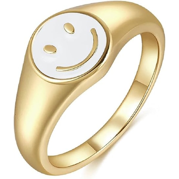 Smiley Face Ring Cool Dainty Statement Ringer for kvinner Jenter Hvit（8）