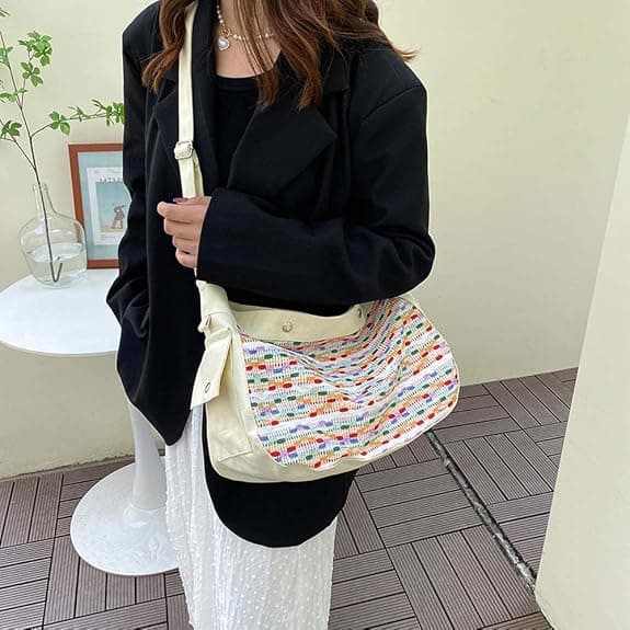 Canvas Tote Bag för kvinnor Retro Axelväska Crossbody Väskor Canvas Handväskor Bokstäver
