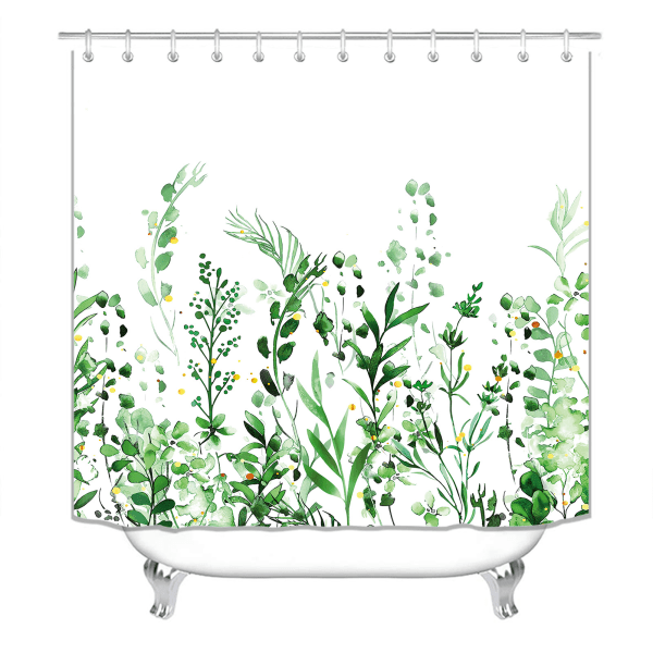 Duschdraperi 180x180cm, Gröna Växter Mönster Enkel Vattentät