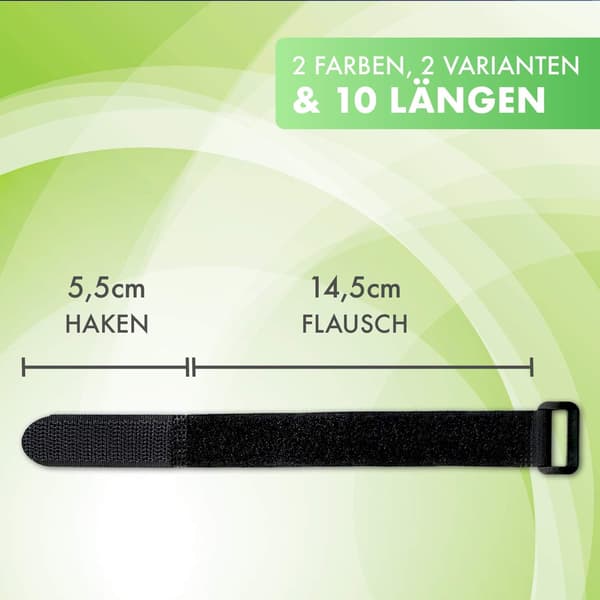 25x Fleece Strip og Krog 20cm med Loop, Sort, 20mm Bredde, Krog og Loop