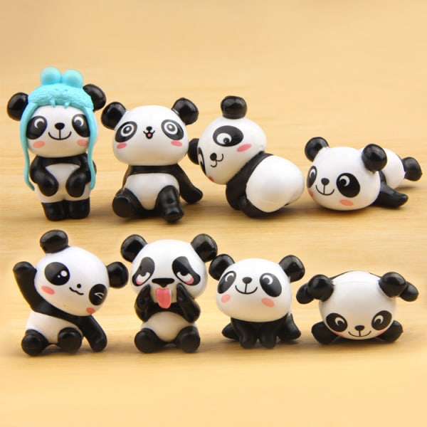 8-pack Mini Panda Cartoon Staty Mini Tårtform Tillbehör Landskap