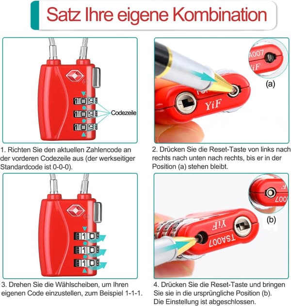 Bagagelås, 3-cifret kombinationslås koder (sort, 1 pakke)
