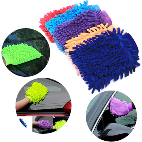 Ultrafina fiber chenille tvätt bil dammsäkra handskar set, 2 st