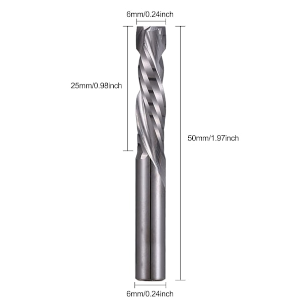 x 25 mm YLÖS & ALAS - Kaksiura spiraalijyrsin - Kovametalli - CNC-jyrsimelle - Puristus - Puun päätyjyrsin