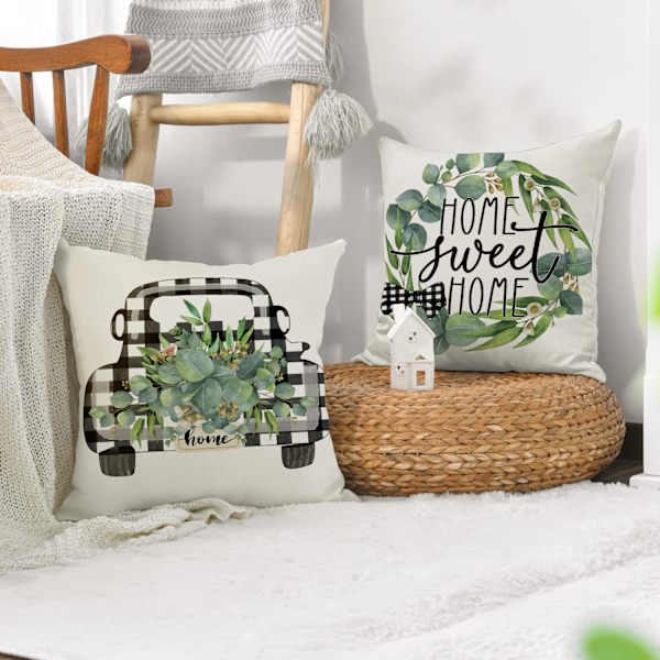 Set med 4 st vårväxtmönster kuddfodral 45x45cm