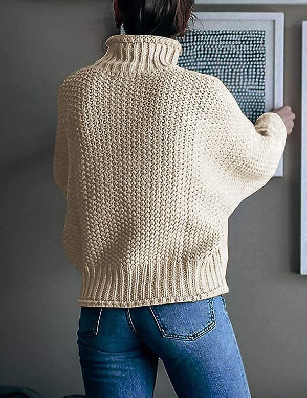 Dame Turtleneck Batwing Ærme Løstsiddende Oversized Chunky Strikket