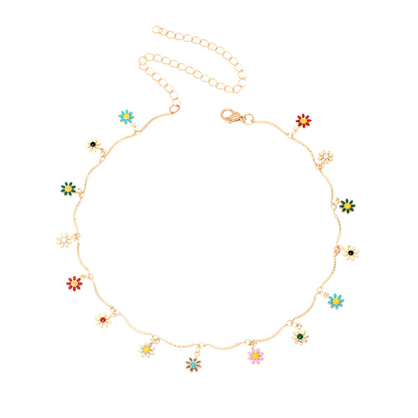Søt choker-kjede med fargerike tusenfrydblomster/bittesmå mynter/satellittperler