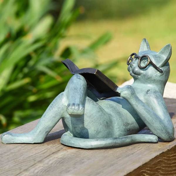 Kattstatyer Trädgårdsdekor - Litterära Katt Harts Prydnader Trädgårdsstaty Dekoration Läsande Katt Hantverk Katt